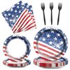 Qyeahkj 100 Pcs 4th of July Party Plates and Napkins Tableware Set American Flag Birthday party Dinnerware Supplies Patriotic Favors Independence Day Decorations for Girls Boys Kids Serve 25