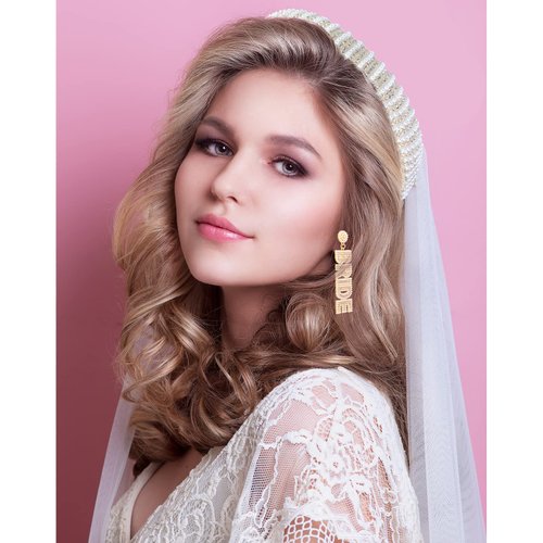 Hanaive 3 Pcs Bachelorette Party Set Bride Headband & Shoulder Length Veil & Rhinestone Bride Earrings Decorations Pearl Bachelorette Party Supplies for Women Wedding Bridal Shower Gift Favors