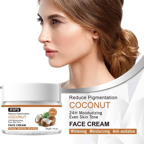 Grospe Coconut Face Cream, Coconut Face Moisturiser, Coconut Moisturising Cream, Reduce Pigmentation 24-Hour Moisturising Even Skin Tone Revitalising Soothing Coconut Moisturiser 50g