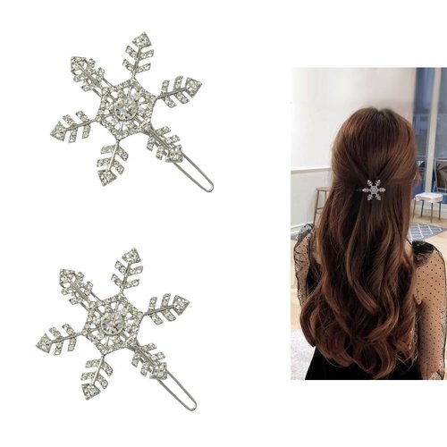 Silver Christmas Snowflake Hair Clips Rhinestone Hair Clip Pins for Women 2 Pcs Xmas Snowflakes Hairpin Barrette Christmas Snowflake Costume Hair Accessories for Women Girls