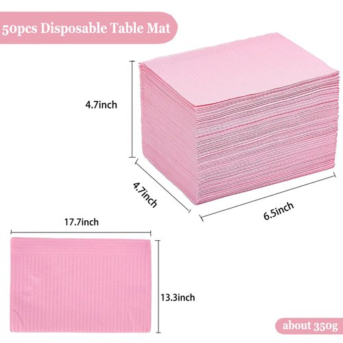 AREMOD 50pcs Disposable Nails Art Table Mat 3 Ply Nail Prep Paper Table Towels 13" x 18" Waterproof Tattoo Cover Tattooing Bibs Pads for Tattoo Supplies Acrylic Nail Supplies(pink)