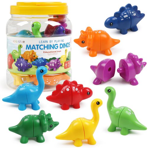 Montessori Matching Dinosaurs Toy, Color and Shapes Recognition, Snap and Pattern Match Game Preschool Learning Toys Homeschooling Activity Class Tool, New Year Valentine's Gift for Toddler Boys Girls