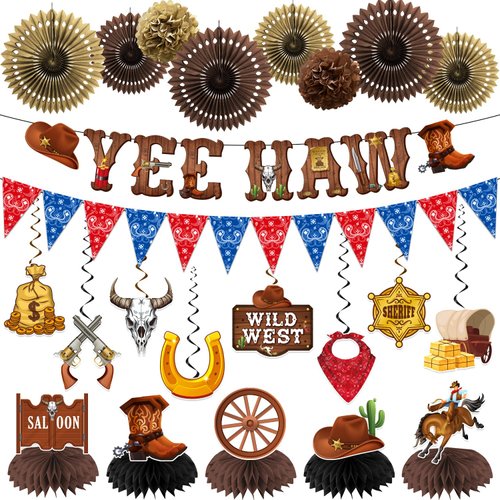 Western Party Decorations, West Cowboy Party Decorations, Yee Haw Cowboy Theme Party Decorations kit for Boys Birthday Cowboy Baby Shower Birthday Party Decor