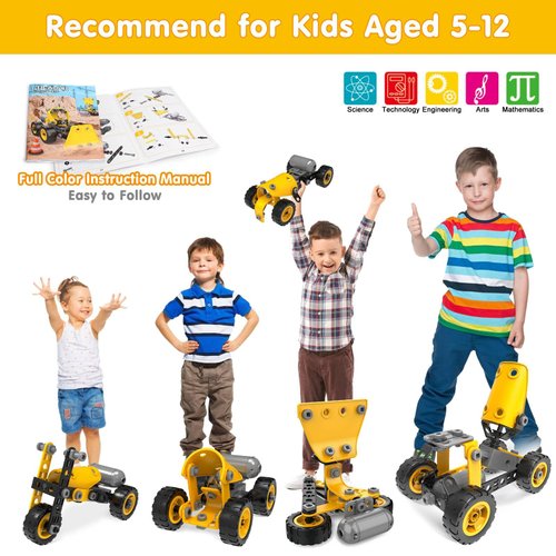 Wanonoo STEM Toys for 5 6 7 8+ Year Old Boy Birthday Christmas Idea Gift, 10 in 1 Electric Building Toys Kids Ages 4-8 5-7 6-8, Educational Erector Sets Construction Science Kit 4-6 4-7 Creative Games