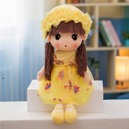 Tvoip Tulle Skirt Princess Plush Toy Phial Dolls Children Girls Doll Cute Little Girl Dolls, 18 Inch (Yellow)
