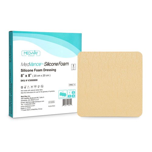 MedVance TM Silicone - Silicone Adhesive Foam Absorbent Dressing, 8"x8", Box of 5 dressings