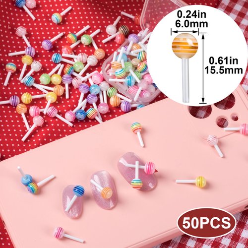 Joez Wonderful 50pcs Lollipop Candy Nail Charms, Kawaii 3D Nail Art Charm for Design, Mini Cute Sugar Colorful Acrylic Decoration Nail Supplies Accessories for Craft Valentines Christmas