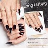 GLAMERMAID Black Press on Nails Medium Almond- Handmade Jelly Gel White Foil Flakes Short Pointed Fake Nails, Glossy Gel Metal Stiletto Stick Glue on Nails, Reusable Acrylic False Nail Kits for Women