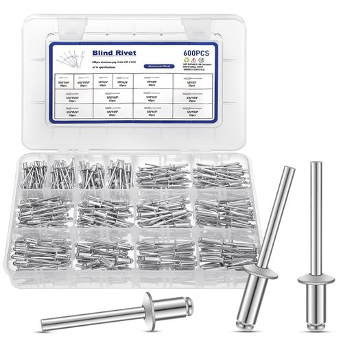 600 Pcs Rivets 14 Size Pop Rivets Assortment Kit Aluminum Rivets (3/32" 1/8" 5/32" 3/16" 1/4” 5/16” 3/8” 1/2” 5/8”),Assorted Blind Rivets Kit