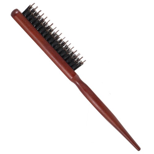 Rat Tail Brush, Slicking Brush, Bristle Brush for Slicking Back Hair of All Hair Types, Fine Hair Brush with Comfortable Rat Tail Handle, Nylon & Boar Bristle Hair Brush for Home Travel Makeup, Brown