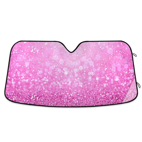 YYZZH Pink Glitter Sparkle Print Car Windshield Sun Shade Block UV Rays Sun Visor Protector Accordion Folding Sunshade Keep Vehicle Cool & Damage Free,Easy to Use,Fits Windshields of Various Sizes