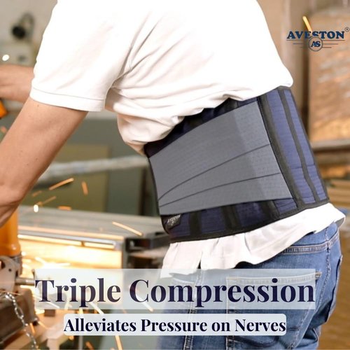 AVESTON Back Support Lower Back Brace for Back Pain Relief - Thin Breathable Rigid 6 ribs Adjustable Lumbar Belt for Men/Women - Keeps Your Spine Straight – Medium for Circumference 32-37" at Navel