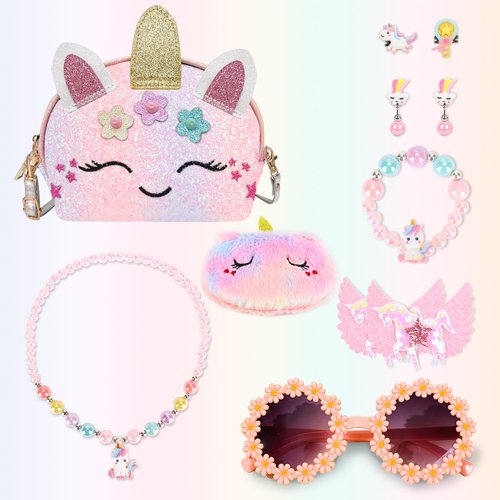 Purse for Little Girls,Girls Jewelry Pretend Play,Unicorn Gifts for girls,Crossbody Bags for Kid,Unicorn Makeup Bag,Dress Up Jewelry Pretend Play Kids Accessories