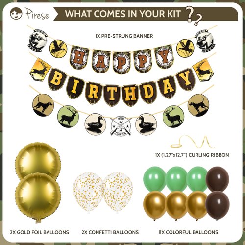 Pirese Hunting Birthday Party Decorations, Hunter Birthday Party Supplies, Hunting Party Decorations, Duck Hunting Birthday Decorations | Hunter Happy Birthday Banner | Deer Birthday Party Decorations