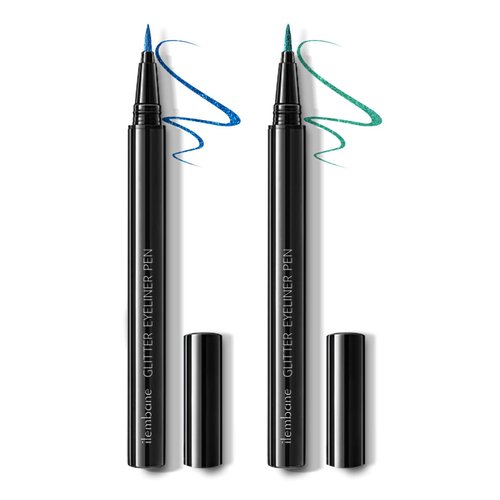 ilembane Glitter Green Blue Liquid Eyeliner, High Pigment Colored, Easy to Apply Long lasting Stage Makeup Metallic, 2 Pcs Set