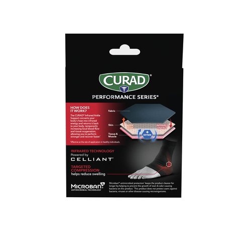 CURAD Performance Series IRONMAN Infrared Ankle Support, Elastic, Targeted Compression for Enhanced Joint and Tendonitis Recovery & Performance, Powered by CELLIANT Technology, Small/Medium