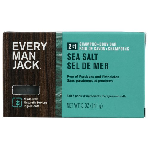 EVERY MAN JACK Sea Salt 2 in 1 Shampoo and Body Bar, 5 OZ