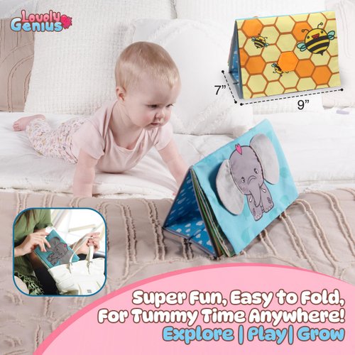 Premium Baby Tummy Time Mirror with Crinkle Books for Babies, Baby Teether Toys, Baby Books 0-6 Months, Tummy Time Toys Developmental Newborn Sensory Toys, Baby Mirror Tummy Time Gift 6-12 Months