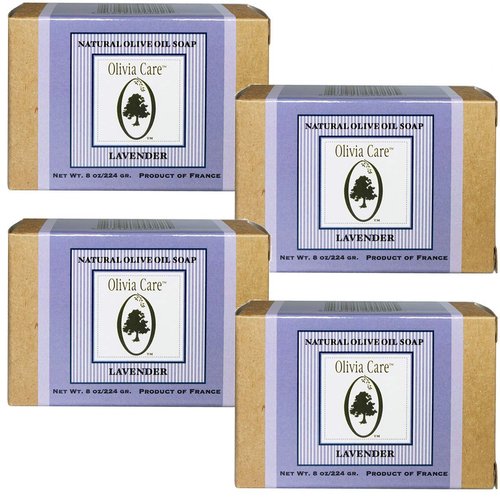 Olivia Care Natural Olive Oil Soap, Lavender, 8-Ounce Boxes (Pack of 4)