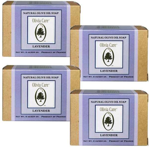 Olivia Care Natural Olive Oil Soap, Lavender, 8-Ounce Boxes (Pack of 4)