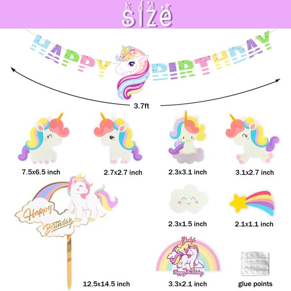 Hombae Unicorn 4th Birthday Party Decorations for Girls, 4th Birthday Party Supplies Kit, Rainbow Birthday Banner Balloons Garland, No.4 Foil Balloon, Macaron Tinsel Curtains