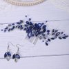 Rumtock Blue Hair Comb with Earrings for Women Girls Wedding Bridal Hair Piece Handmade Bnaquet Prom Jewelry