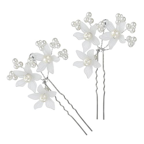 3pcs Crystal Bride Wedding Pearl Hair Pins Flower Hair Piece Rhinestone Bridal Hair Accessories for Women and Girls Silver Flower Headpieces for Brides Bridesmaids Women Girls