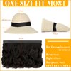 Lansigreen Sun Hat with Hair Extensions Hat Wig UPF 50+ Foldable Wide Brim Straw Beach Hat Attached 9" Wavy Hairpiece Synthetic for Women Summer Dark Brown