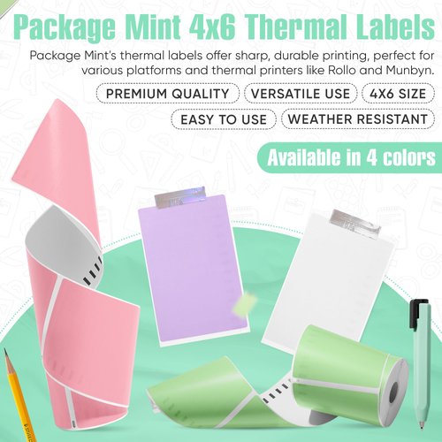 Package Mint White Fanfold 4x6 Thermal Labels - 4x6 Inches Waterproof Shipping Thermal Printer Labels - Perforated Postage Thermal Printable Labels for Rollo, 4x6 Labels Munbyn Printers (500 Sheets)