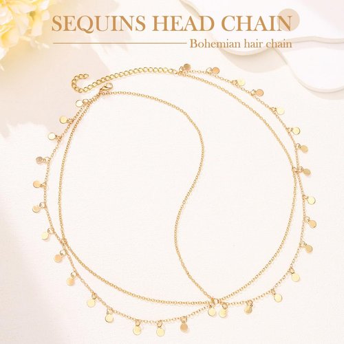 Casdre Sequin Head Chain Gold Headpiece Hair Chains Festival Costume Headband Hair Accessories for Women