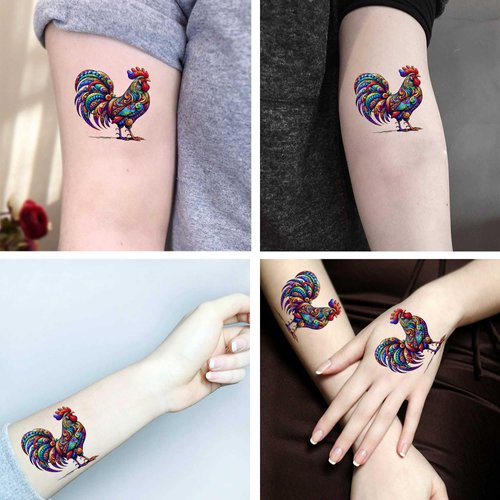 Dopetattoo 6 Sheets Temporary Tattoos Bright Rooster Temporary tattoo Neck Arm Chest for Women Men Adults
