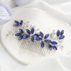 Casdre Crystal Bride Wedding Hair Comb Silver Leaf Bridal Hair Accessories Rhinestone Party Prom Hair Piece for Women and Girls (B Blue)