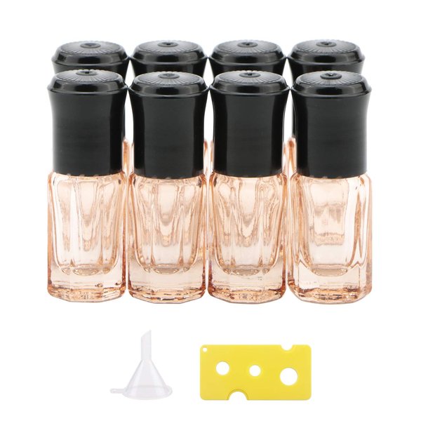 Newzoll Essential Oil Roller Bottles, 8Pcs 3ml Roll-on Bottles with Opener Funnel, Mini Glass Massage Roller Bottles Roll on Vials for Perfume Lip Balms Aromatherapy, Bright Orange