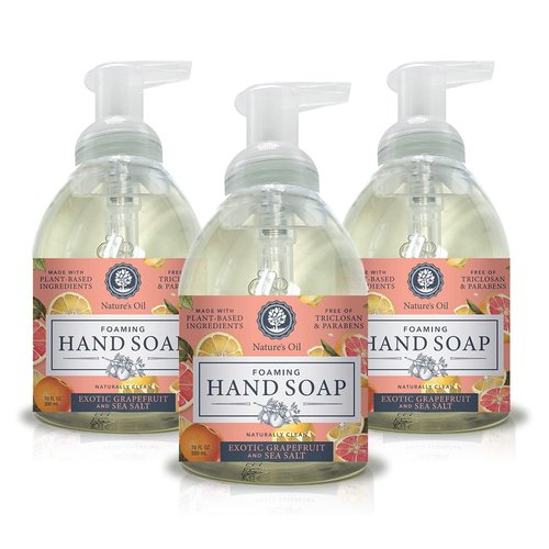 Nature's Oil Foaming Hand Soap, Exotic Grapefruit and Sea Salt, 10 Fluid Ounces (3 Pack)