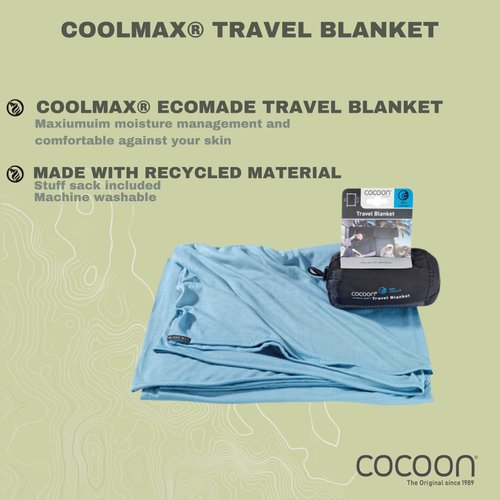 COCOON - Coolmax Travel Blanket | Compact Throw Blanket for Camping and Hiking | Fits in Backpack | Attaches to Luggage | Travel Essential | Fast Drying (Regular 70" x 55"- Ocean Blue)