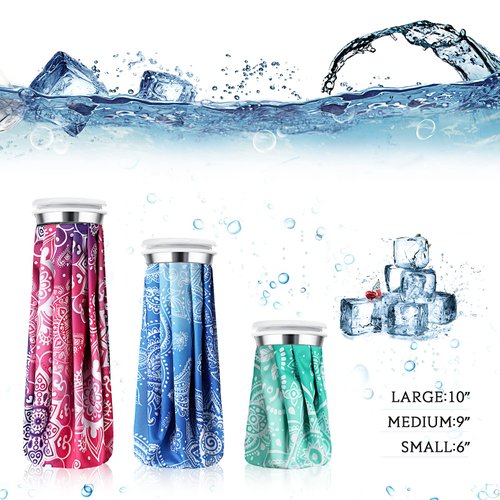 Nuanchu 3 Pieces Ice Bags for Injuries Reusable Ice Pack Hot Cold Water Bag 6 Inches, 9 Inches, 10 Inches Hot Cold Therapy and Pain Relief Pain Screw Top Bag for Sports Knee Head Leg(Datura Style)