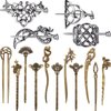 WILLBOND 4 Pieces Retro Silver Celtic Hair Slide Hairpins and 11 Pieces Vintage Bronze Viking Hair Sticks Hair Accessories for Women Girls