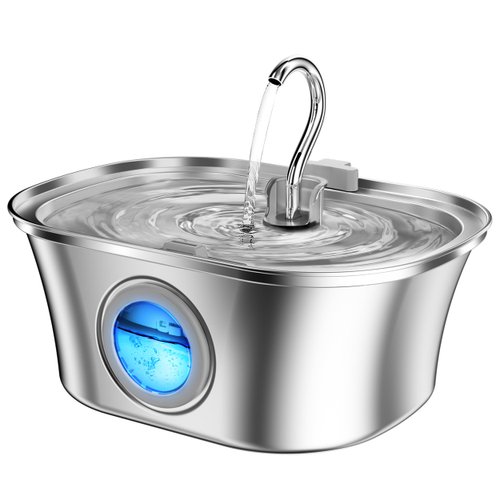 Cat Water Fountain with Water Level Window, HICC PULE 108oz/3.2L Stainless Steel Automatic Pet Water Fountain, Dishwasher Safe Dog Water Dispenser with Ultra-Quiet Pump, Multi-Filtration System