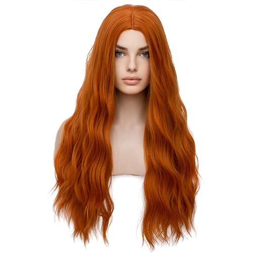 BERON Wigs Orange Long Wavy Wig for Women Curly Ginger Heat Resistant Synthetic Hair Wigs for Dai...