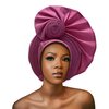 QliHut Nigerian Gele Headties with Beads and Stones African Headtie Women Head Wrap Already Made Auto (Pink)