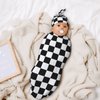 Black and White Checkered Baby Stuff Swaddle Blanket Soft and Stretchy Newborn Swaddle Blankets Sack Receiving Blanket with Beanie Hat Gift for Girls and Boys Infant