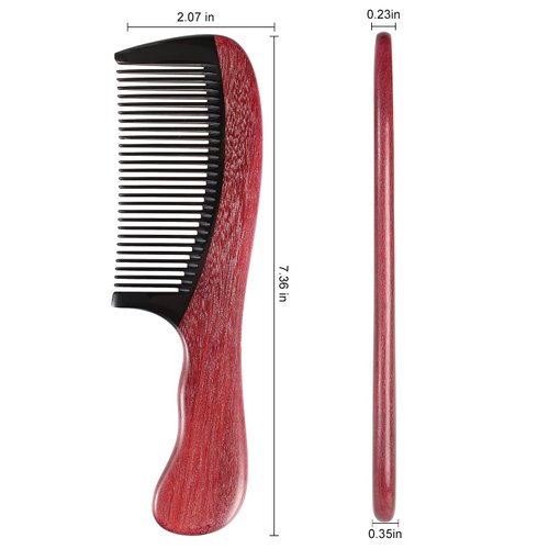 Onedor 100% Handmade Natural Violet Sandalwood With Buffalo Horn Hair Combs - Anti-Static Sandalwood Scent Natural Hair Detangler Wooden Combs (Fine Tooth)