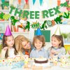 Three Rex Birthday Party Decorations-Green Glittery Three Rex Banner and Dinosaur Theme Garland 3rd Birthday Party Supplies for Boys Girls