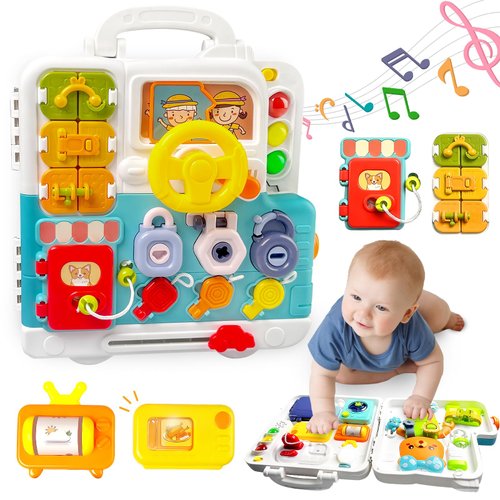 Montessori Busy Board for 1 2 Year Old Boy Girl, Musical Montessori Toys for 1+ Year Old,Educational Toddler Toys Age 1-2 ,Birthday Gifts Toys for 1 2 3 Year Old Boy Girl,Baby Toddler Travel Toys