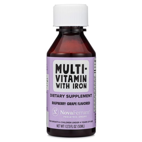 NovaFerrum Yum | Multivitamin with Iron for Infants, Toddlers & Kids | Immune Support | Ages 4 & Under | Gluten Free Certified | Sugar Free | Raspberry Grape | 50 Servings