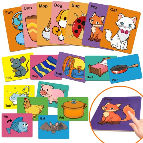 Kasfalci Touch & Feel Flash Cards for Toddlers 1-3,CVC Word Games,Tactile Sensory Toys for Babies Kids,Autism Sensory Products,Texture Sensory Play Mats,Speech Therapy,Learn Animals and Items