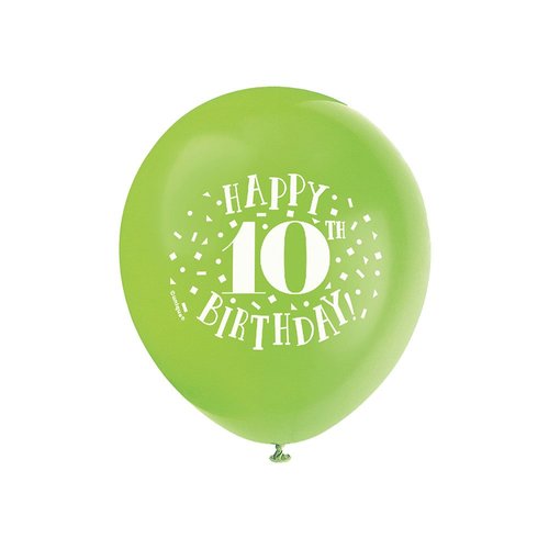 Happy 10th Birthday Latex Balloons - 12" | Assorted Colors | 8 Pcs