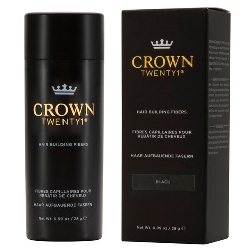 CROWN Hair Building Fibers for Fine & Thinning Hair (BLACK) - Instantly Create Thicker Fuller Looking Hair - Best Natural Keratin Hair Loss Concealer - 13 Shades for Men & Women (0.99oz)