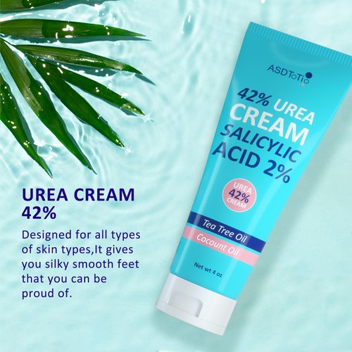 Urea Cream 42% - Foot Care for Dry Cracked Heels, Foot Lotion - With 2% Salicylic Acid, Tea Tree Oil, Shea Butter, Aloe Vera - For Feet, Hands, Heels, Elbows, Knees and More - 4 oz