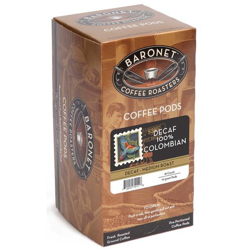 Baronet Coffee Pods [DECAF Colombian-54 Pods] Single Cup Use, Like Senseo Coffee Pods [3 Boxes of 18 Single Serve 10 Gram Pads] Reg Strength Soft Coffee Pods, Med Roast [Decaf Colombian]